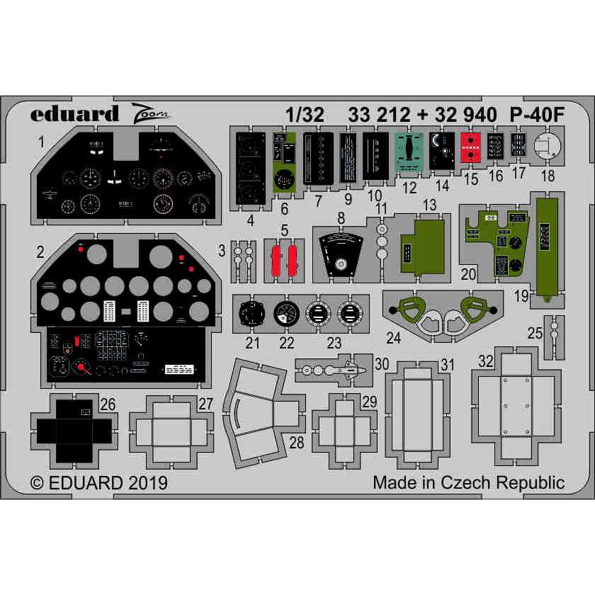 【新製品】33212 塗装済 カーチス P-40F ズームエッチングパーツ (トランぺッター用)