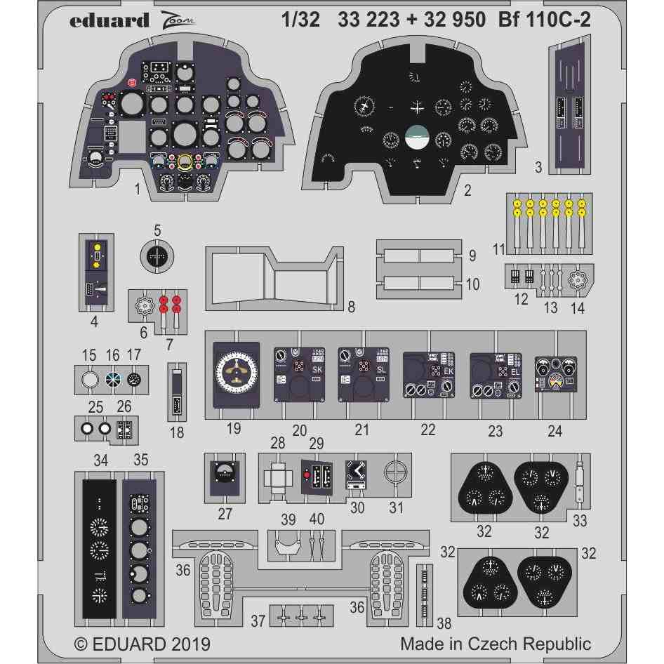 【新製品】33223 塗装済 メッサーシュミット Bf110C-2 ズームエッチングパーツ (レベル用)