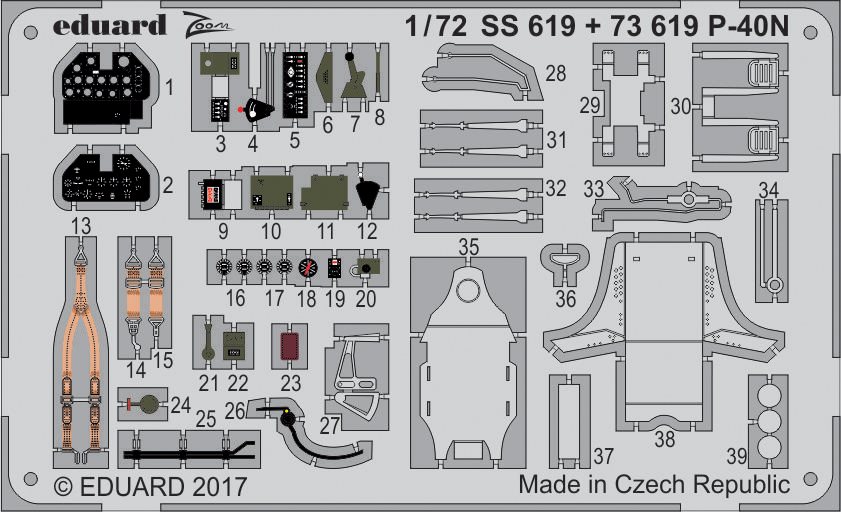 【新製品】SS619)塗装済 カーチス P-40N ウォーホーク 計器盤/シートベルト