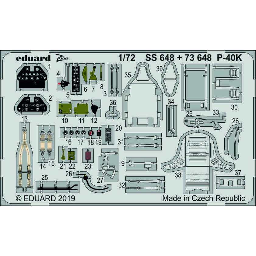 【新製品】SS648 塗装済 カーチス P-40K ウォーホーク 計器盤/シートベルト