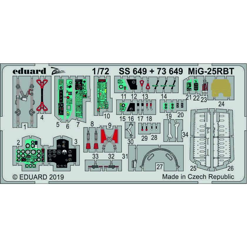 【新製品】SS649 塗装済 ミグ MiG-25RBT フォックスバット 計器盤/シートベルト