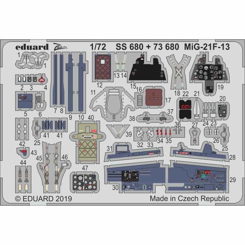 【新製品】SS680 塗装済 MiG-21F-13 フィッシュベッド ズーム エッチングパーツ (モデルズビット用)