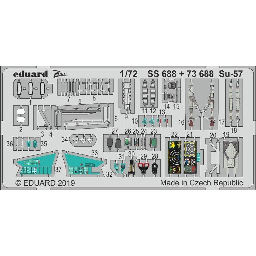 【新製品】SS688 塗装済 スホーイ Su-57 ズームエッチングパーツ (ズべズダ用)