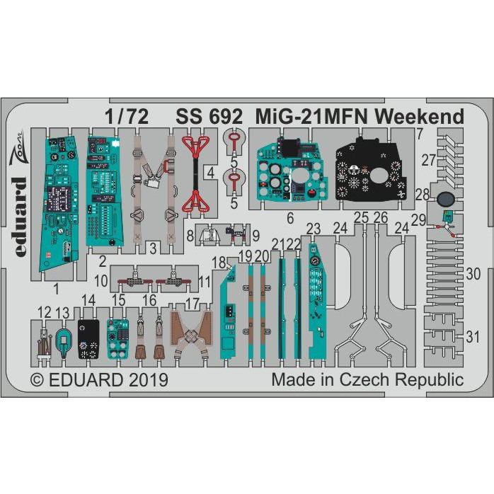 【新製品】SS692 塗装済 ミグ MiG-21MFN フィッシュベッド ズームエッチングパーツ (エデュアルド用)