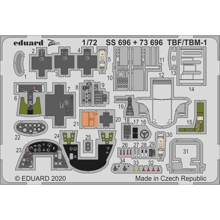 【新製品】SS696 塗装済 グラマン TBF/TBM-1 アベンジャー ズームエッチングパーツ (ハセガワ用)