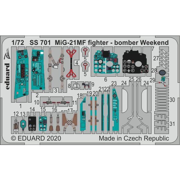 【新製品】SS701 塗装済 ミグ MiG-21MF フィッシュベッド 戦闘攻撃機型 ズームエッチングパーツ (エデュアルド用)