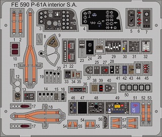 【新製品】[8591437385904] FE590)塗装済 P-61A ブラックウィドウ 操縦席 計器盤/シートベルト