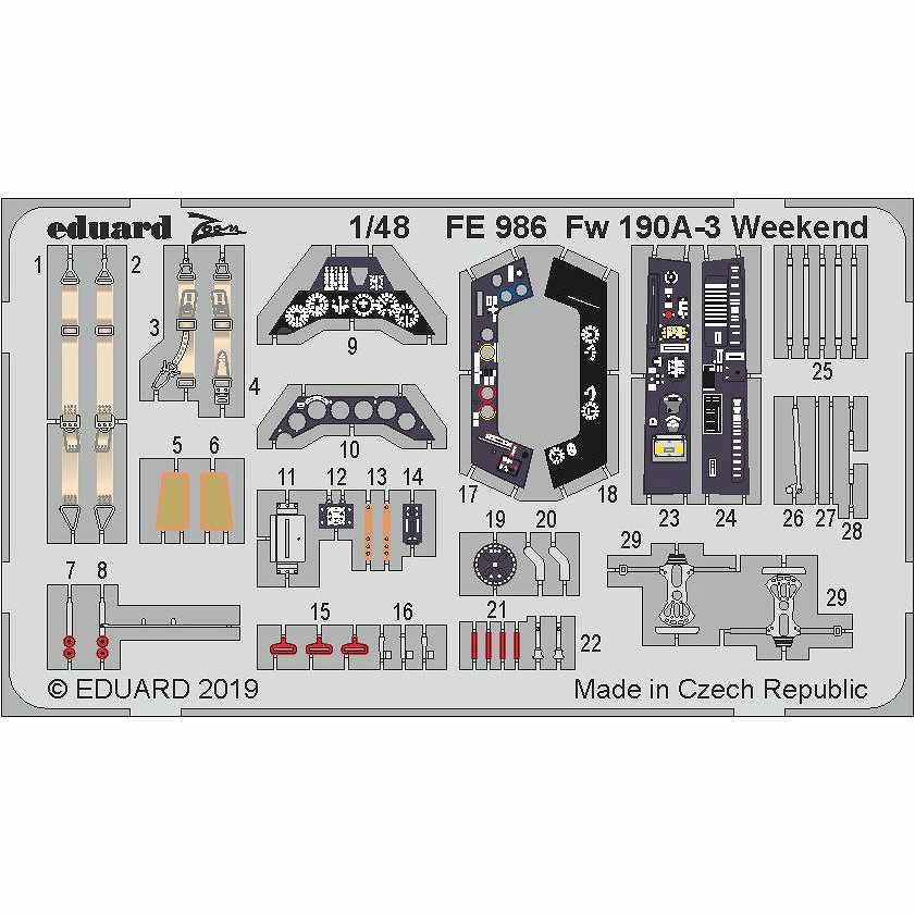 【新製品】FE986 塗装済 フォッケウルフ Fw190A-3 ウィークエンドエディション用ズームエッチングパーツ (エデュアルド用)