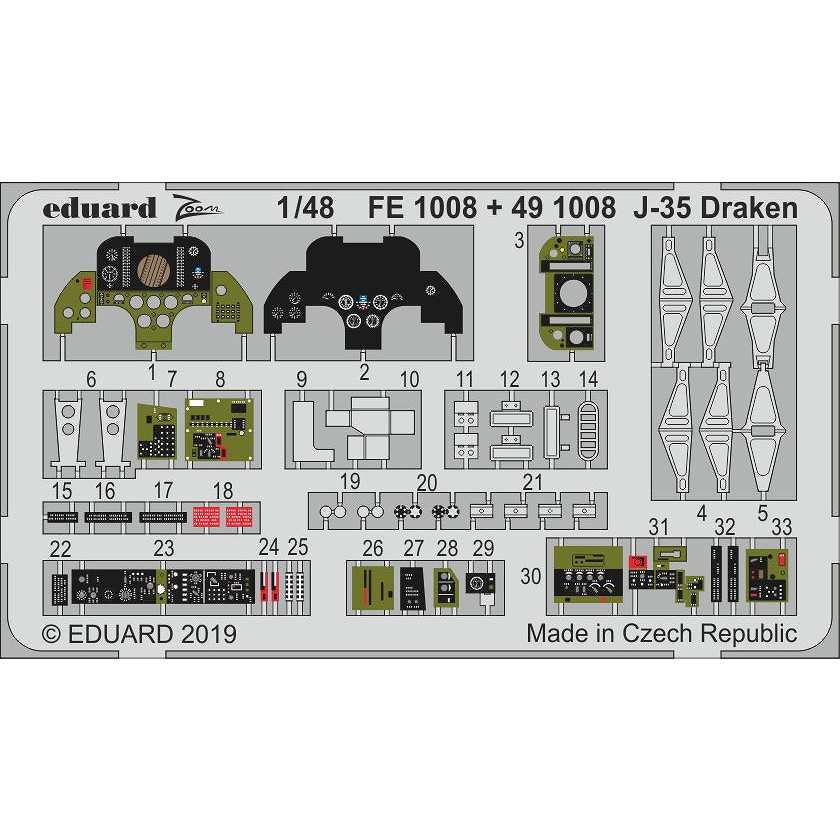 【新製品】FE1008 塗装済 サーブ J-35 ドラケン ズームエッチングパーツ (ハセガワ用)