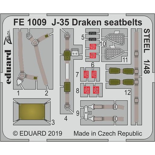 【新製品】FE1009 塗装済 サーブ J-35 ドラケン シートベルト (ステンレス製) (ハセガワ用)