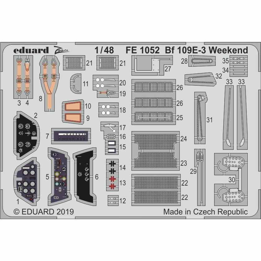 【新製品】FE1052 塗装済 メッサーシュミット Bf109E-3 ズームエッチングパーツ (エデュアルド用)