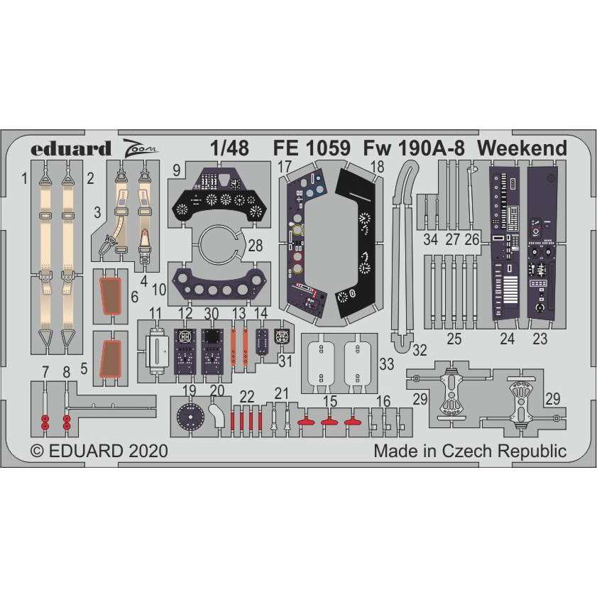 【新製品】FE1059 塗装済 フォッケウルフ Fw190A-8 ズームエッチングパーツ (エデュアルド用)