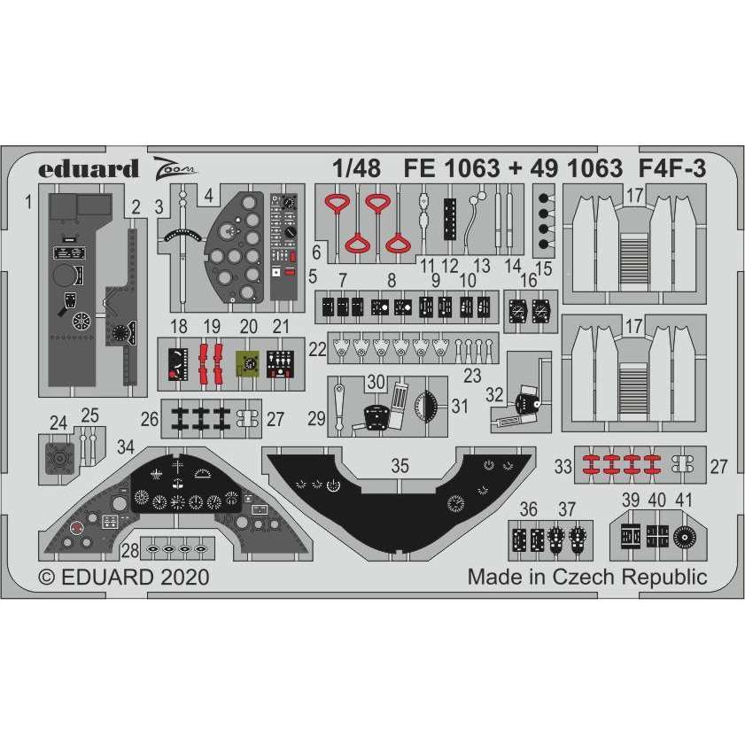 【新製品】FE1063 塗装済 グラマン F4F-3 ワイルドキャット ズームエッチングパーツ (ホビーボス用)