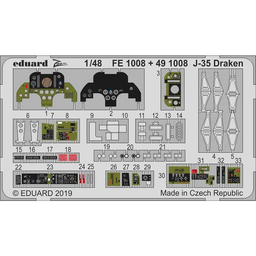 【新製品】481008 塗装済 サーブ J-35 ドラケン 内装エッチングパーツ (ハセガワ用)