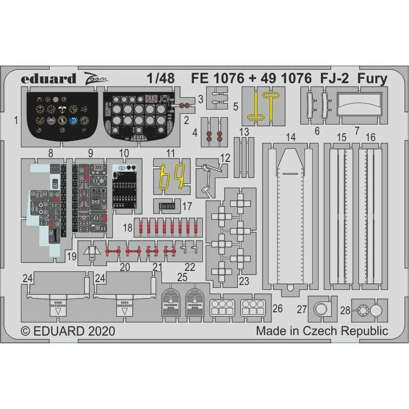 【新製品】FE1076 塗装済 ノースアメリカン FJ-2 フューリー ズームエッチングパーツ(キティーホーク用)