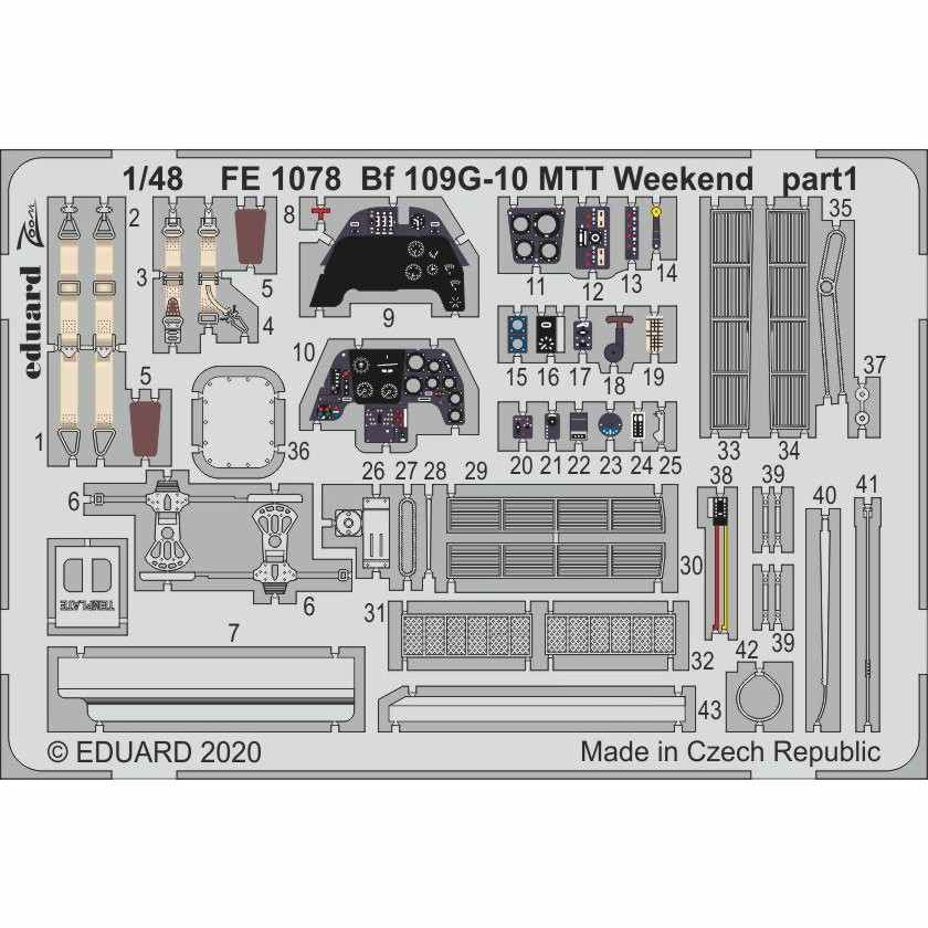 【新製品】FE1078 塗装済 メッサーシュミット Bf109G-10 MTT ズームエッチングパーツ(エデュアルド用)