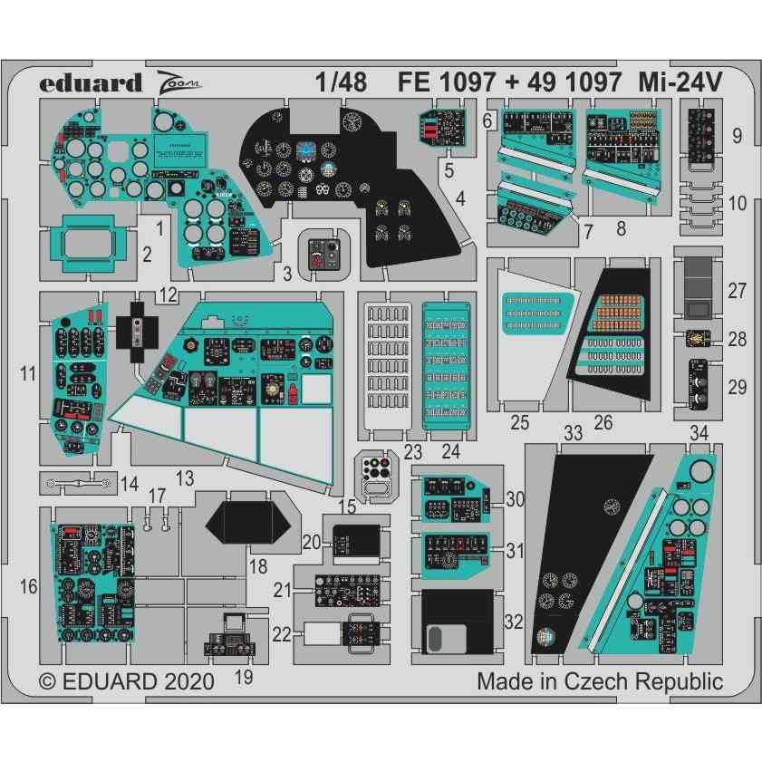 【新製品】491097 塗装済 ミル Mi-24 ハインド 内装 エッチングパーツ (ズべズダ用)