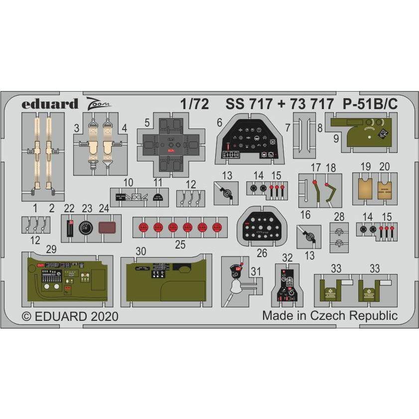 【新製品】73717 塗装済 ノースアメリカン P-51B/C マスタング エッチングパーツ (ハセガワ/ホビー2000用)