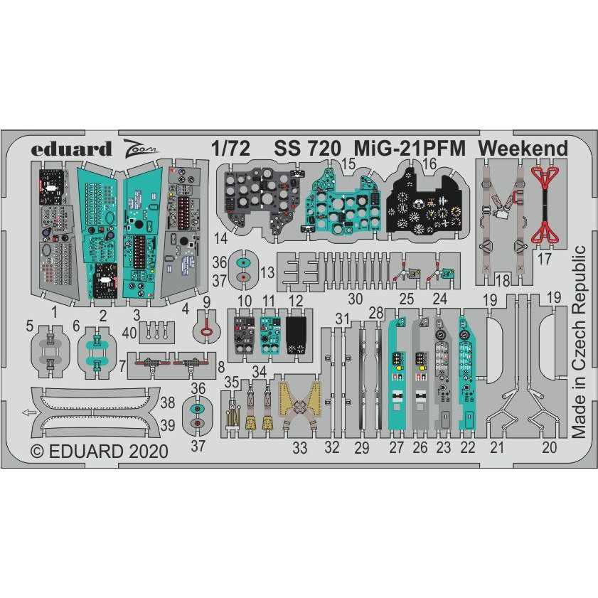 【新製品】SS720 塗装済 ミグ MiG-21PFM フィッシュベッド ウィークエンド ズームエッチングパーツ(エデュアルド用)