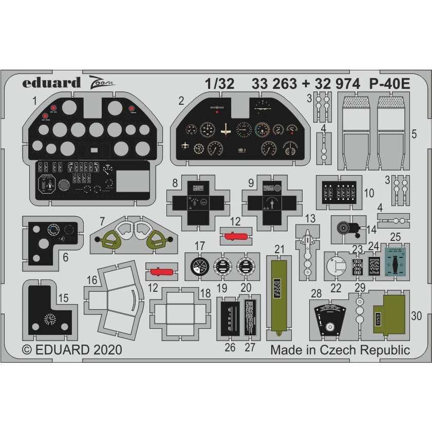 【新製品】32974 塗装済 カーチス P-40E ウォーホーク 内装エッチングパーツ (トランぺッター用)