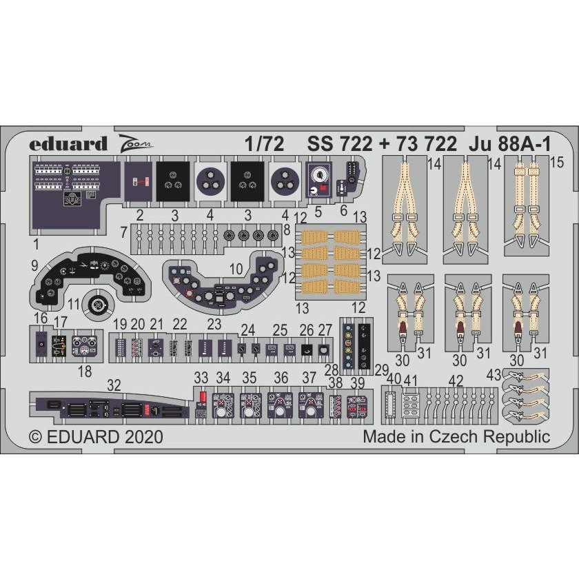 【新製品】73722 塗装済 ユンカース Ju88A-1 内装エッチングパーツ (レベル用)