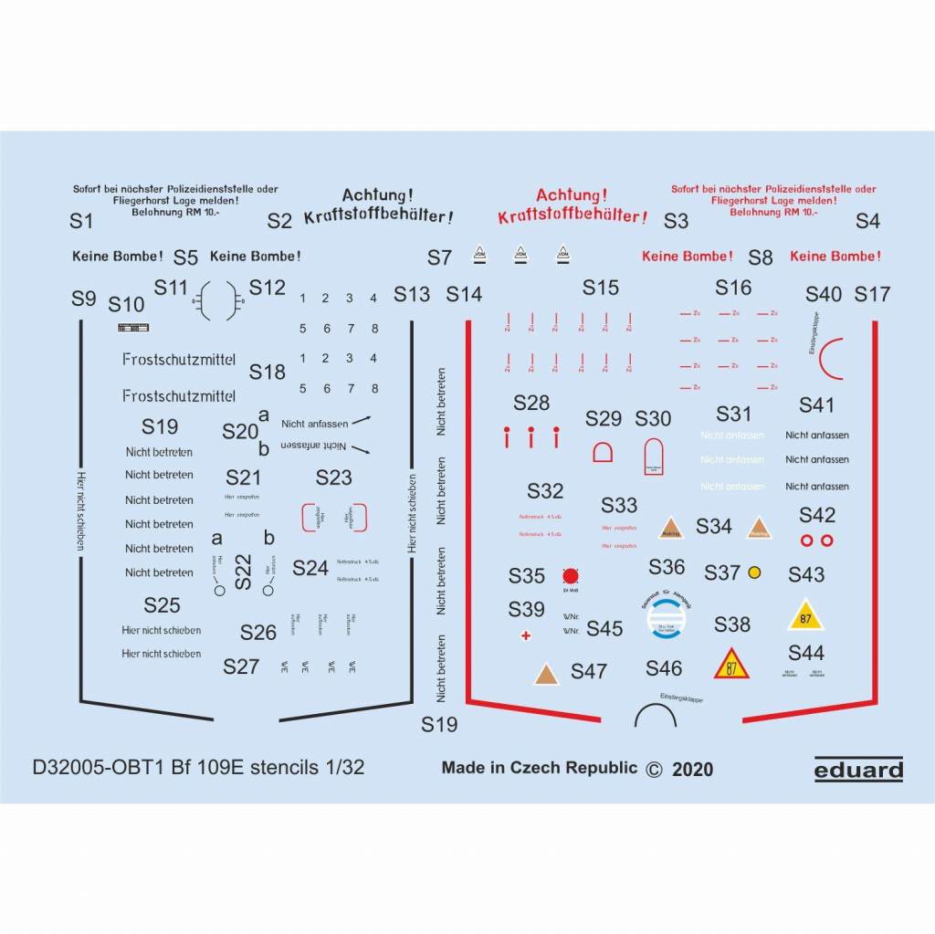 【新製品】D32005 メッサーシュミット Bf109E データーステンシル (エデュアルド用)