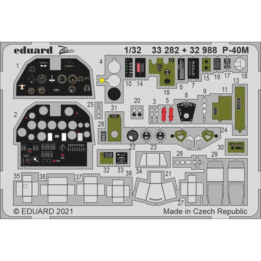 【新製品】32988 塗装済 1/32 カーチス P-40M ウォーホーク 内装エッチングパーツ (トランぺッター用)