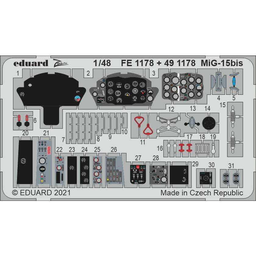 【新製品】FE1178 塗装済 1/48 ミグ MiG-15bis ファゴット ズームエッチングパーツ (ブロンコ用)