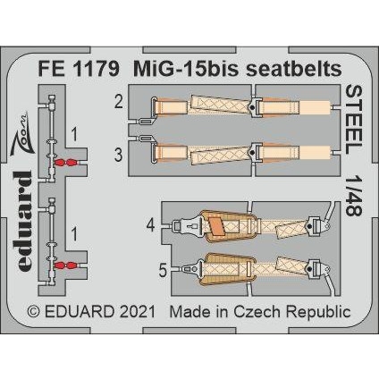 【新製品】FE1179 塗装済 1/48 ミグ MiG-15bis ファゴット シートベルト (ステンレス製) (ブロンコ用)