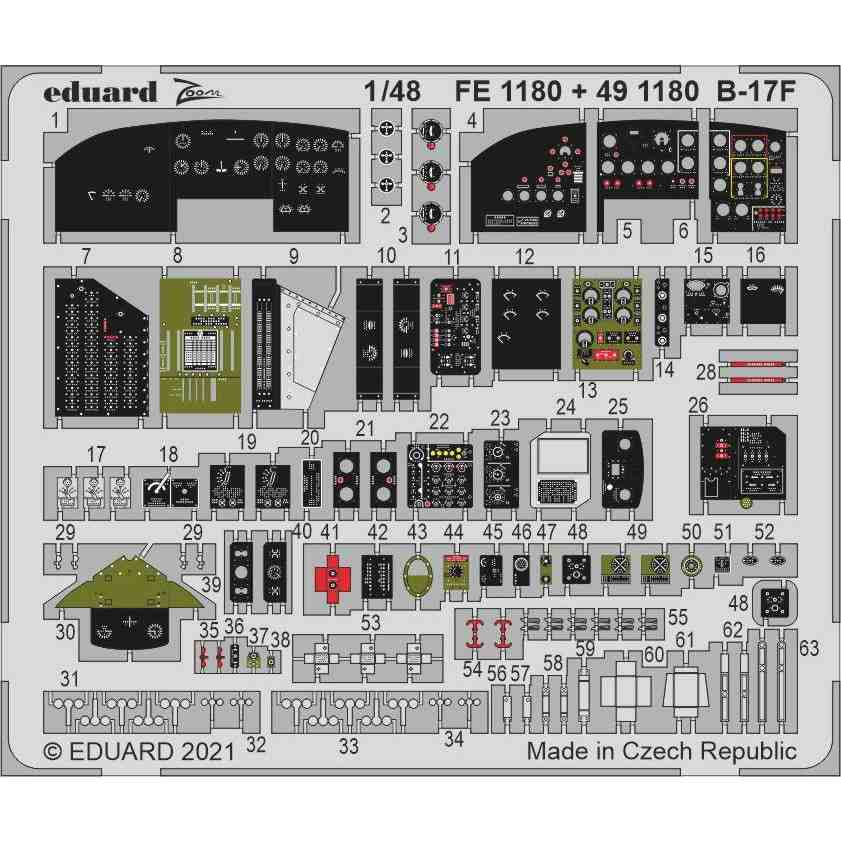 【新製品】FE1180 塗装済 1/48 ボーイング B-17F フライングフォートレス ズームエッチングパーツ (HKモデル用)