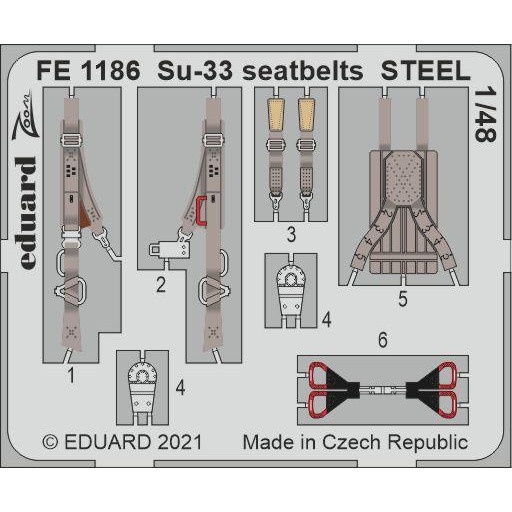 【新製品】FE1186 塗装済 1/48 スホーイ Su-33 フランカー シートベルト (ステンレス製) (ミニベース用)