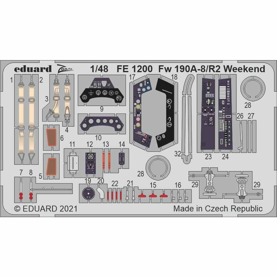 【新製品】FE1200 塗装済 1/48 フォッケウルフ Fw190A-8/R2 ズーム エッチングパーツ (エデュアルド用)