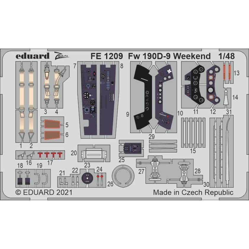 【新製品】FE1209 塗装済 1/48 フォッケウルフ Fw190D-9 ズームエッチングパーツ (エデュアルド用)