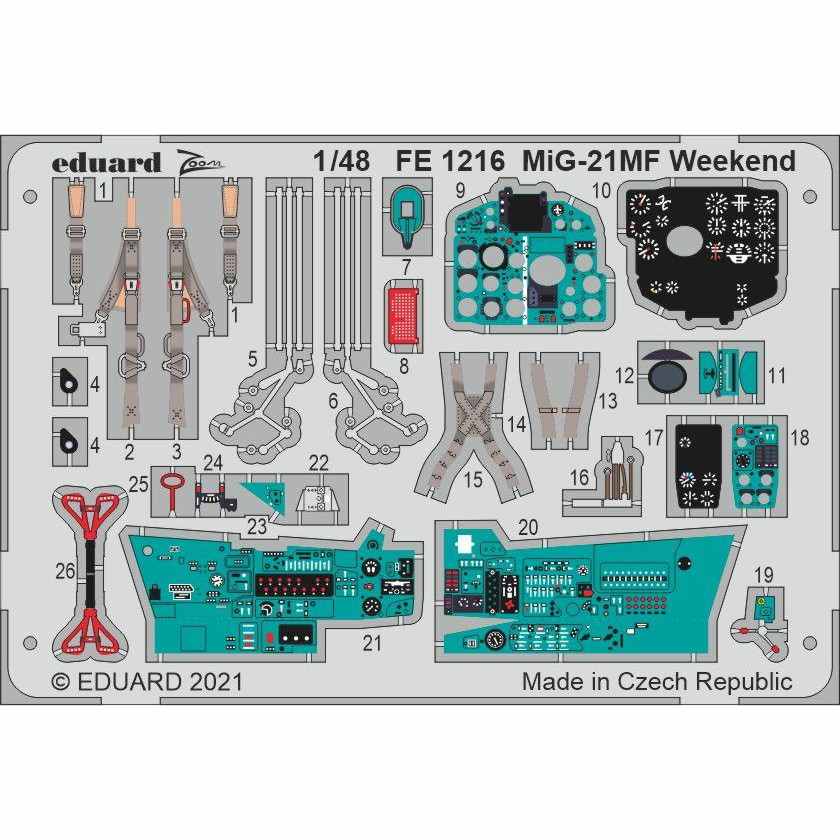 【新製品】FE1216 塗装済 1/48 ミグ MiG-21MF フィッシュベッド ズームエッチングパーツ (エデュアルド用)