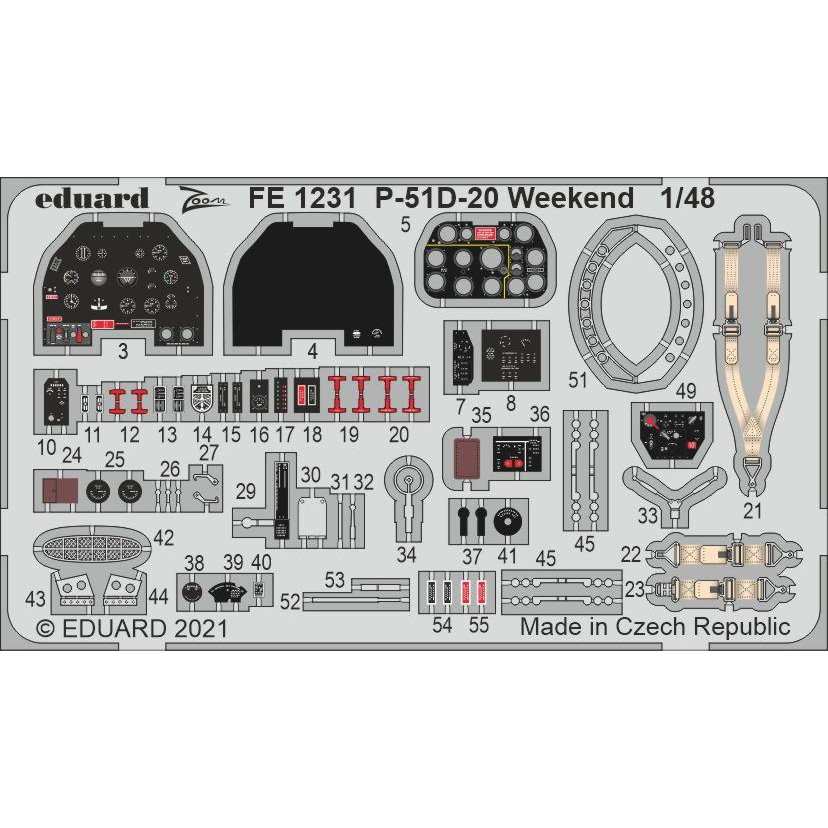 【新製品】FE1231 塗装済 1/48 ノースアメリカン P-51D-20 マスタング ズームエッチングパーツ (エデュアルド用)