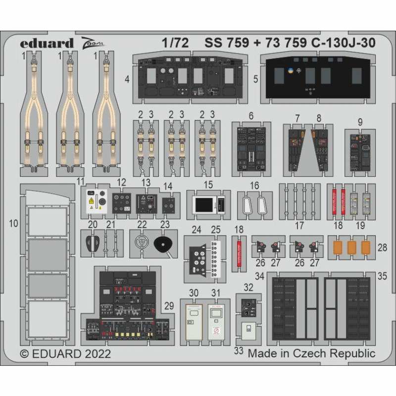 【新製品】73759 塗装済 1/72 C-130J-30 内装エッチングパーツ (ズべズダ用)