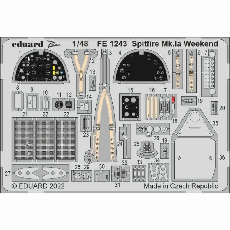 【新製品】FE1243 塗装済 1/48 スピットファイア Mk.Ia ウィークエンド ズームエッチングパーツ (エデュアルド用)