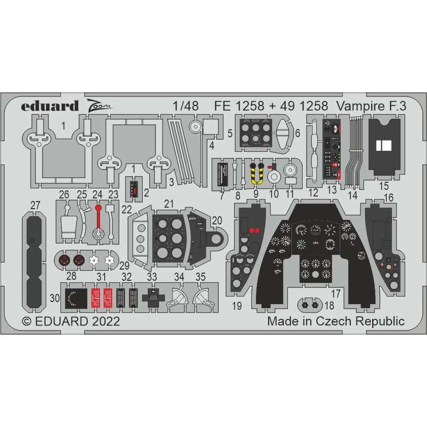 【新製品】FE1258 塗装済 1/48 デ・ハビランド ヴァンパイア F.3 ズームエッチングパーツ(エアフィックス用)