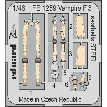 【新製品】FE1259 塗装済 1/48 デ・ハビランド ヴァンパイア F.3 シートベルト (ステンレス製)(エアフィックス用)
