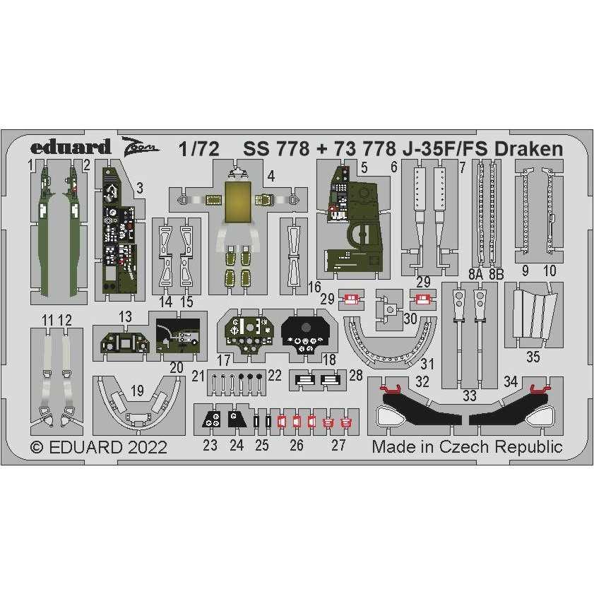 【新製品】73778 塗装済 1/72 J-35F/FS エッチングパーツ (ハセガワ用)