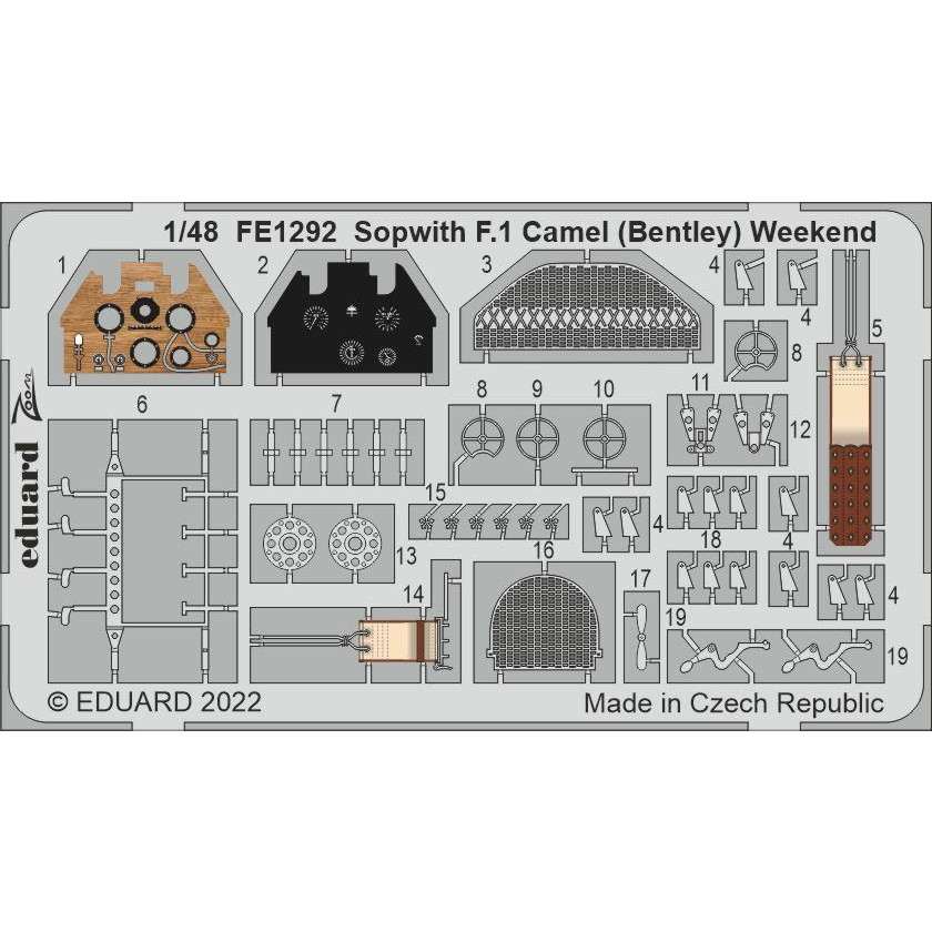 【新製品】FE1292 塗装済 1/48 ソッピース F.1 キャメル (ベントレーエンジン) ズームエッチングパーツ (エデュアルド用)