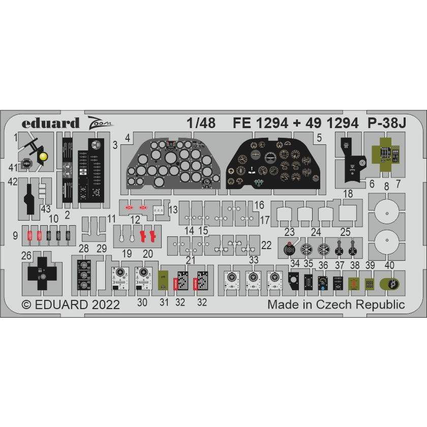 【新製品】FE1294 1/48 ロッキード P-38J ライトニング ズームエッチングパーツ (タミヤ用)