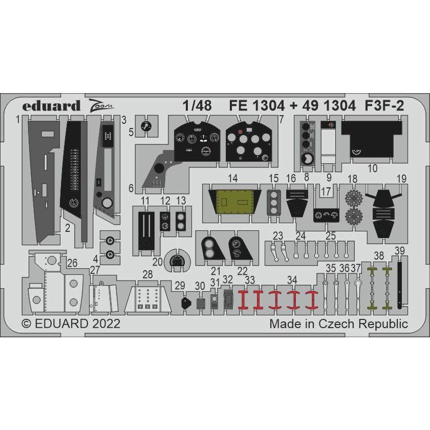 【新製品】FE1304 塗装済 1/48 グラマン F3F-2 ズームエッチングパーツ (アカデミー用)