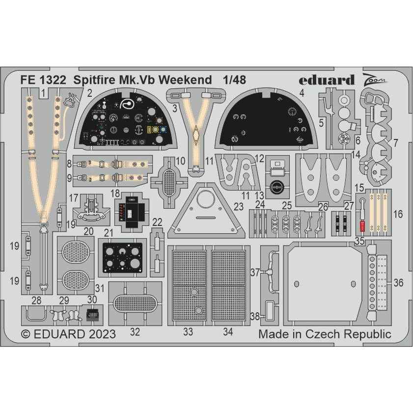 【新製品】FE1322 塗装済 1/48 スピットファイア Mk.Vb ズームエッチングパーツ(エデュアルド用)