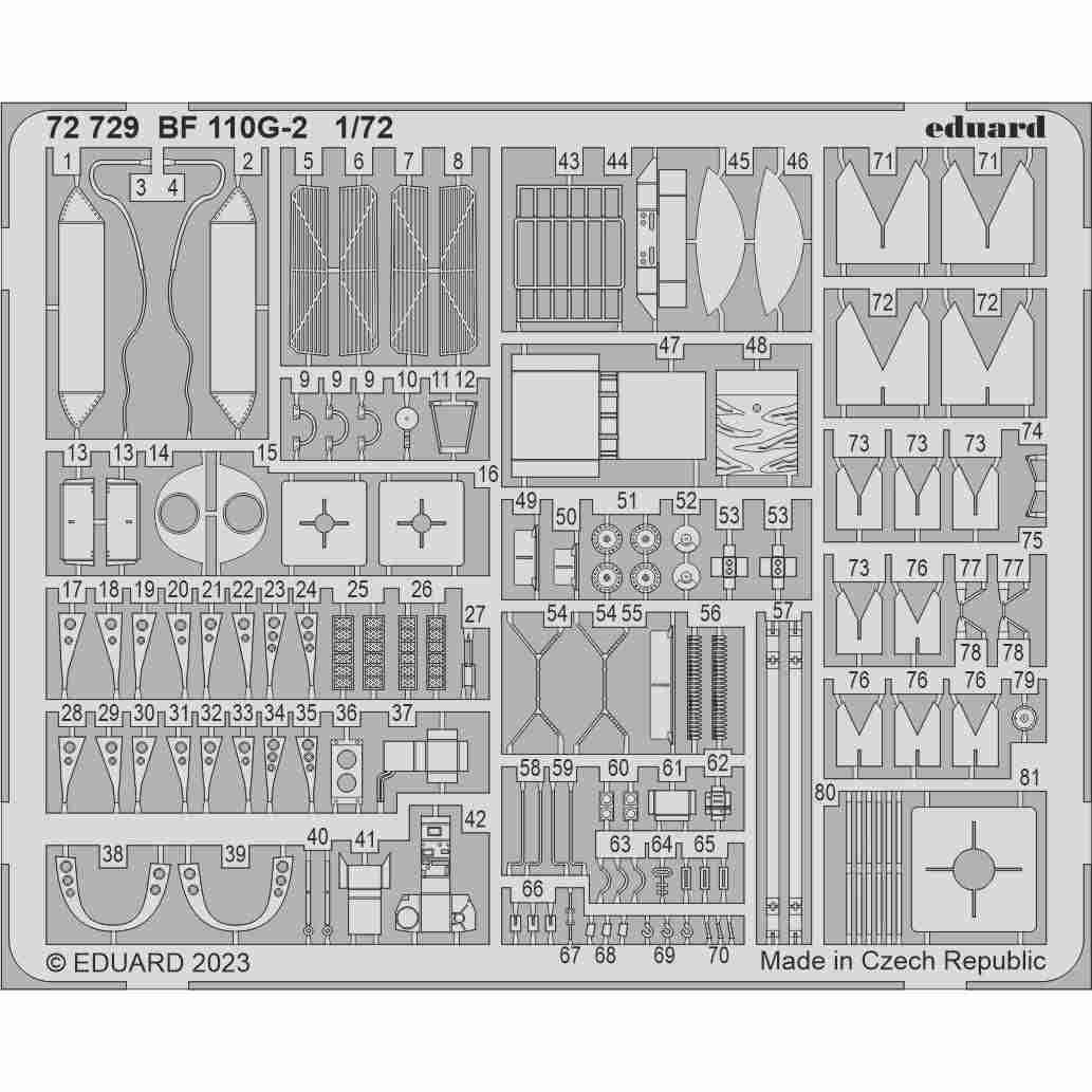 【新製品】72729 1/72 メッサーシュミット Bf110G-2 エッチングパーツ (エデュアルド用)