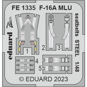 【新製品】FE1335 塗装済 1/48 ジェネラル・ダイナミクス F-16A MLU ファイティングファルコン シートベルト (ステンレス製) (キネティック用)