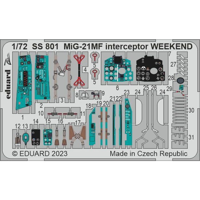 【新製品】SS801 塗装済 1/72 MiG-21MF フィッシュベッド 迎撃機型 ズームエッチングパーツ(エデュアルド用)