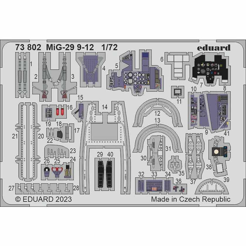 【新製品】73802 塗装済 1/72 ミグ MiG-29 9-12 フルクラム エッチングパーツ (グレートウォール用)