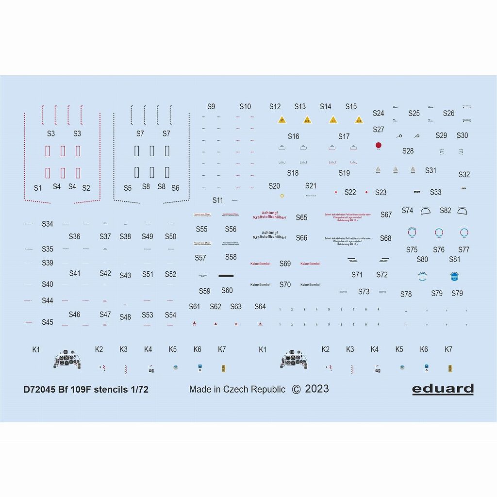 【新製品】D72045 1/72 メッサーシュミット Bf109F データステンシルデカール (エデュアルド用)