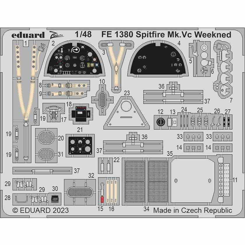 【新製品】FE1380 塗装済 1/48 スピットファイア Mk.Vc ズームエッチングパーツ(エデュアルド用)